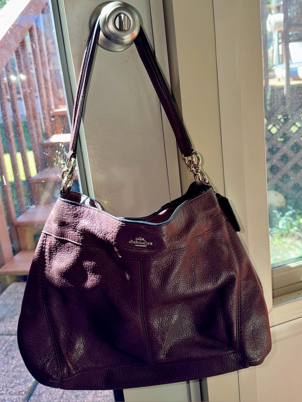Coach Lexy F57545 Oxblood Pebbled Leather Shoulder Bag + Dust Bag